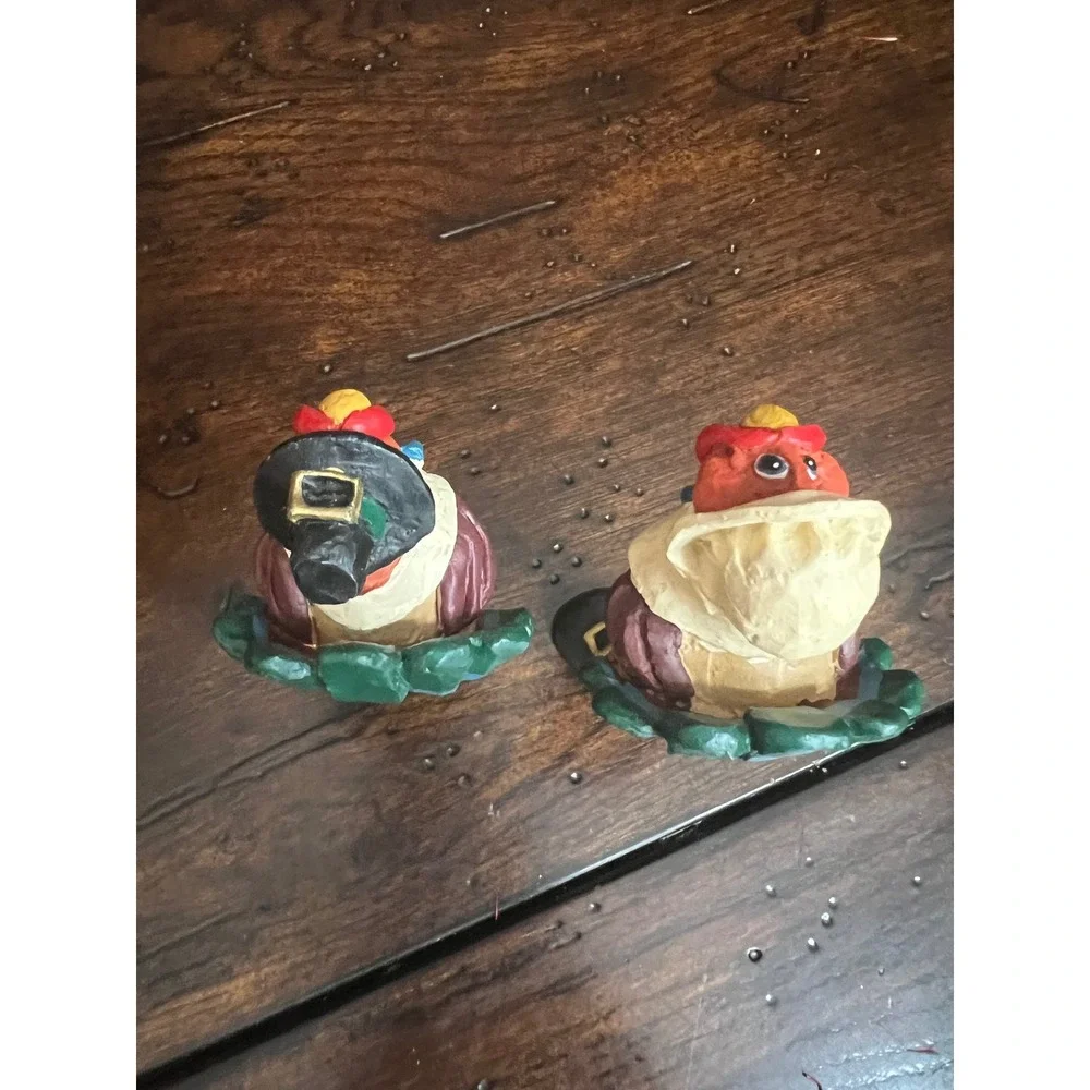 Turkey Pilgrim Thanksgiving Figurines Set of 2 Hand Painted Resin